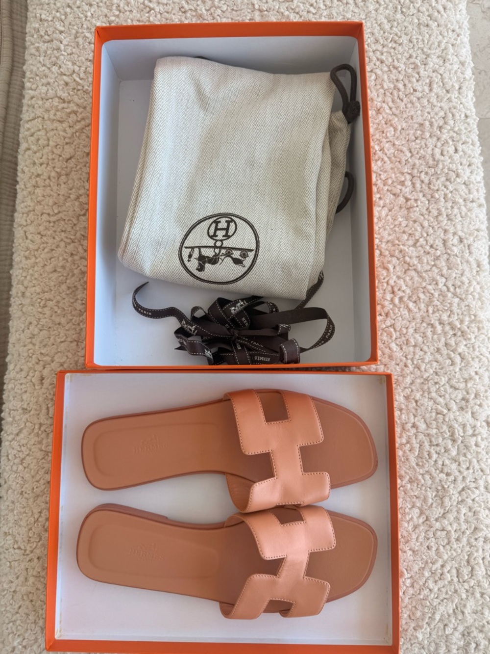 Hermes Pink Clay Leather Oran Slide Sandals